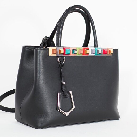 Fendi Petite 2Jours Black Leather Tote with Multicolor Dolce Studs - Picture 8 of 15